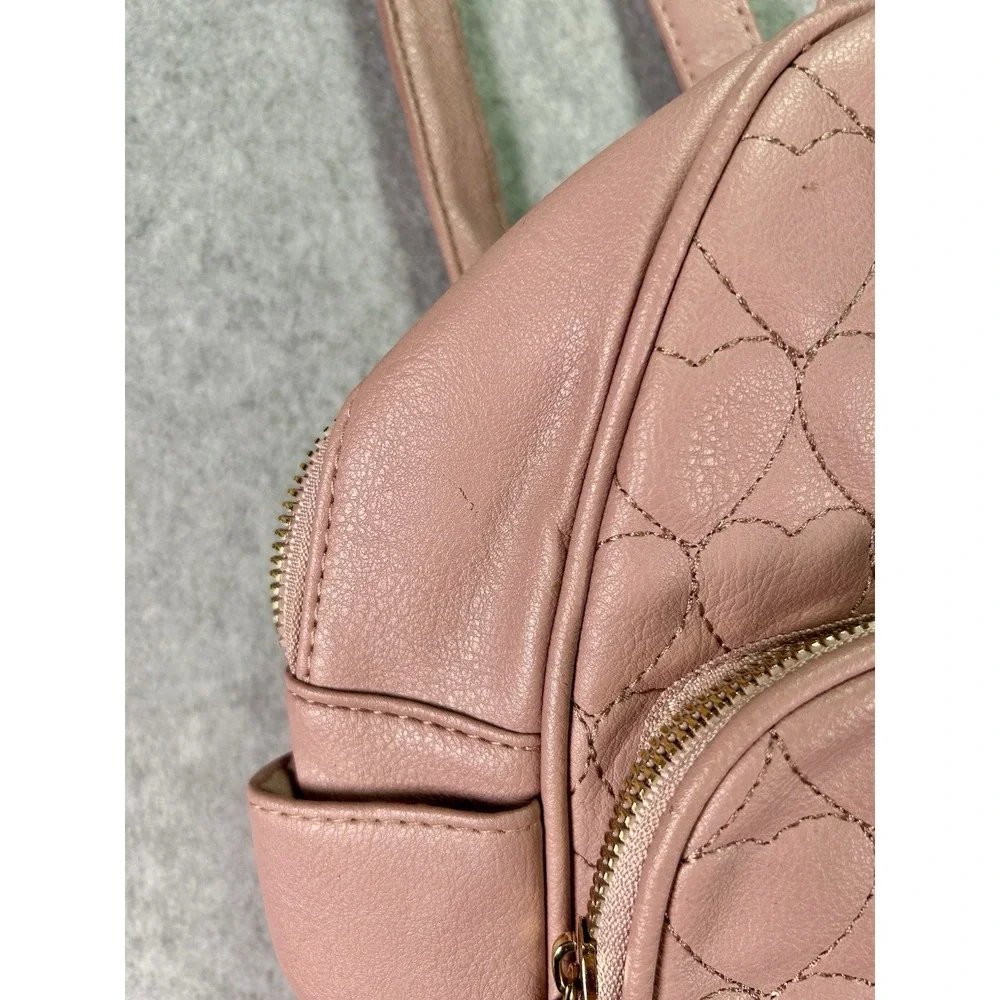 Under One Sky Pink Quilted Heart Mini Backpack Purse Zip, Adjustable Straps